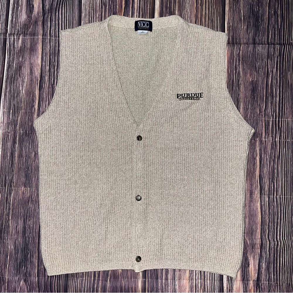 Vintage VCC Vantage Purdue Boilermakers V-Neck Knit Cardigan Sweater USA Large